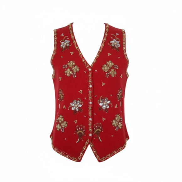 CLAUDIA D VINTAGE 1997 VEST CHRISTMAS SIZE SMALL WITH RITHSTONES - Picture 3 of 6